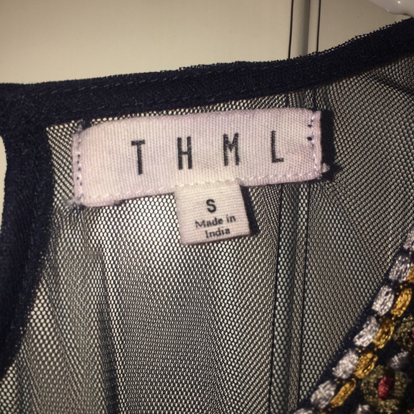 Navy blue Aztec transport 3/4 sleeve house THML size small nylon boho - Picture 5 of 7